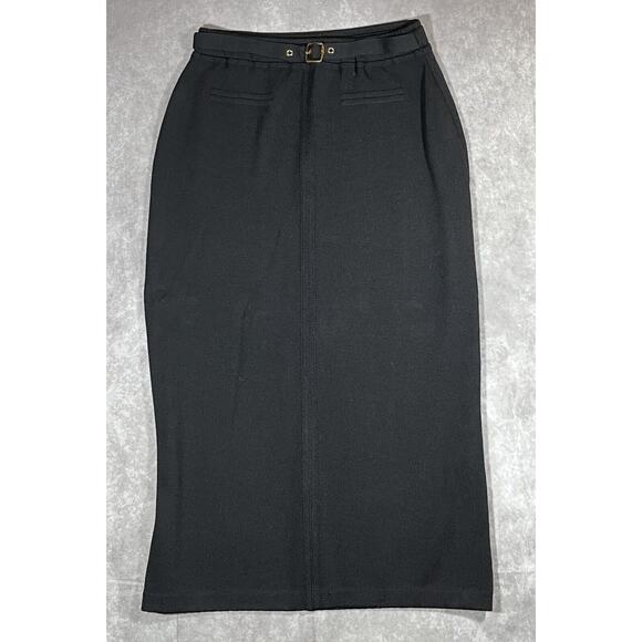 ST JOHN Sport Black Knit Belted Midi Pencil Skirt Size...